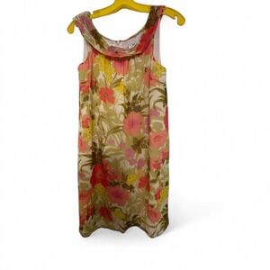 Garnet Hill‎ Pink Green Yellow Sleeveless Floral Dress Sz 6 Silk